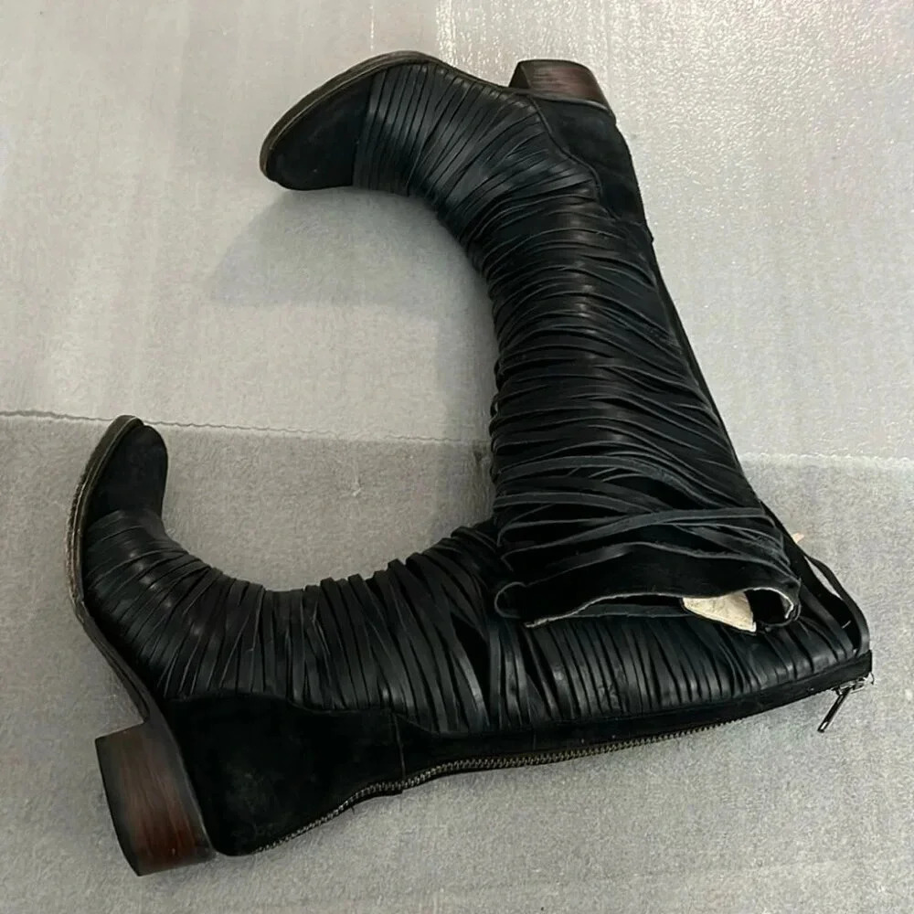 [7]Freebird by Steven Logan Black Suede Boots with Strappy leather Decos